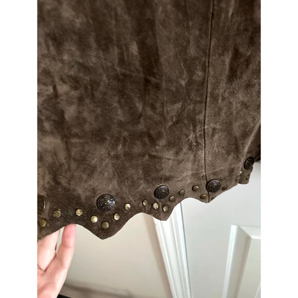 MONTANACO Leather Studded Embellished Jacket Skirt Set Brown Prairie Western -L - Picture 10 of 12